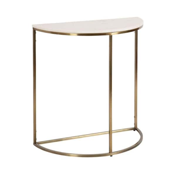 Kate and Laurel Dorrah 28 in. White/Gold Half Circle Marble Console Table