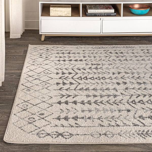 Jonathan Y Ziri Moroccan Geometric Area Rug - Cream & Gray