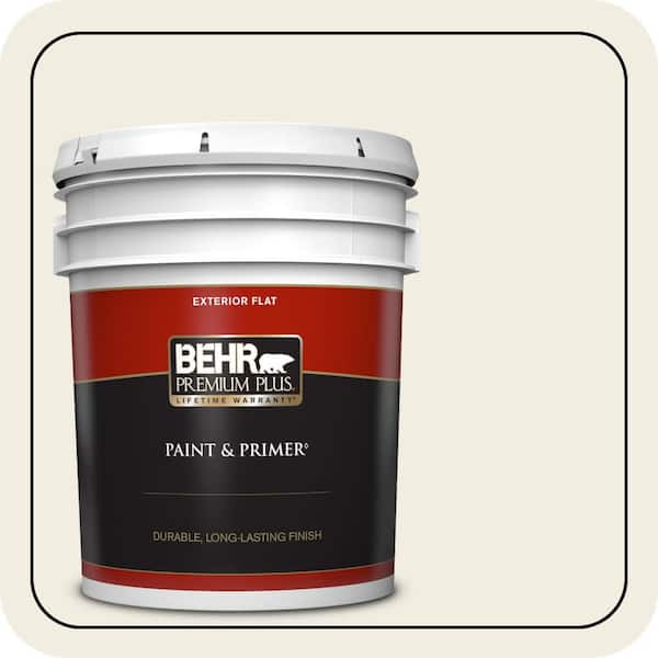 BEHR PREMIUM PLUS 5 gal. #12 Swiss Coffee Flat Exterior Paint & Primer