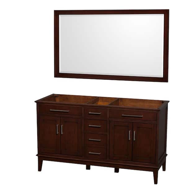 Wyndham Collection Hatton 59 in. Vanity Cabinet with Mirror in Dark Chestnut
