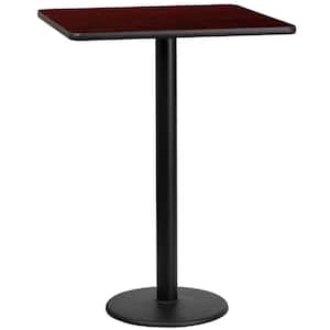 24 in. Square Black and Mahogany Laminate Table Top with 18 in. Round Bar Height Table Base