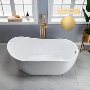Trenton 59 in. Acrylic FlatBottom Single Slipper Bathtub with Brushed Gold Overflow and Drain Included in White