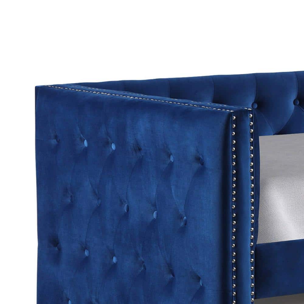 Nikora Blue Upholstered Twin Daybed with Tufted Headboard