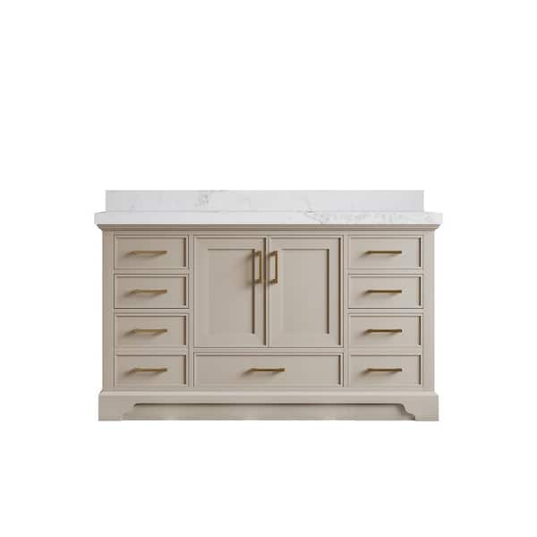 Willow Collections Charlotte 60 in. Single Sink Freestanding Fine Grain Bath Vanity with Calacatta Nuvo Qt. Top Unassembled