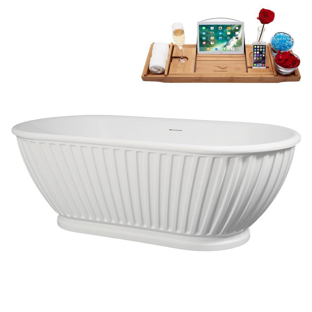 67" Matte White Acrylic Freestanding Double Slipper Tub with Tray