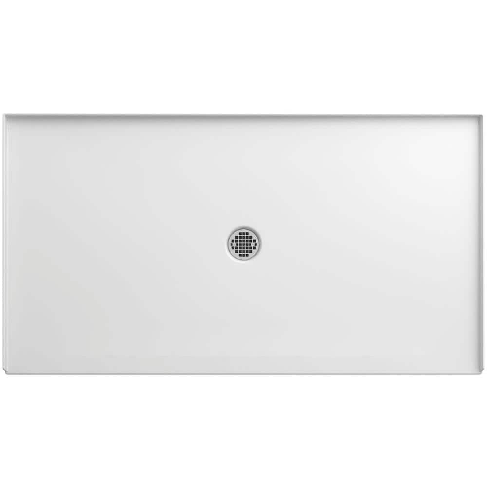 White Acrylic Resin Concrete 66" x 36" Shower Base with Center Drain