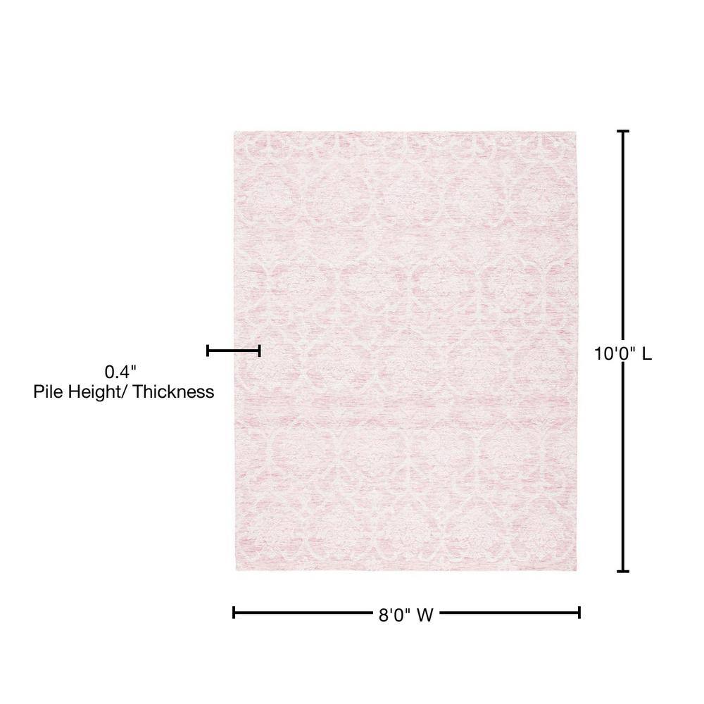 Ivory and Pink Floral Hand-Tufted Wool Area Rug, 8' x 10'