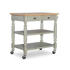 Benny Distressed Grey Kitchen Cart with Natural Wood Top