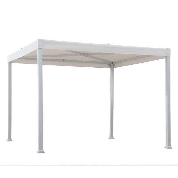 Sunjoy Melville 10 ft. x 10 ft. Modern White Steel Gazebo with White Flat Top Canopy