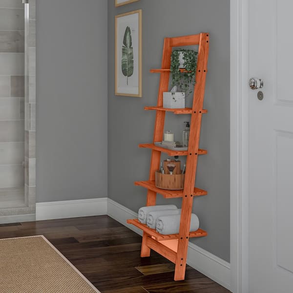 Lavish Home 50 in. Cherry Wood 5-shelf Ladder Bookcase with Open