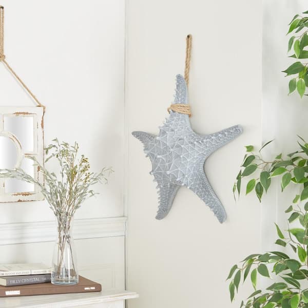 Litton Lane 20 in. x  20 in. Polystone Gray Starfish Wall Decor with Hanging Rope