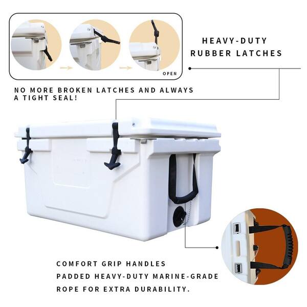 65 qt. White Outdoor Portable Plastic Insulated Cooler Box with