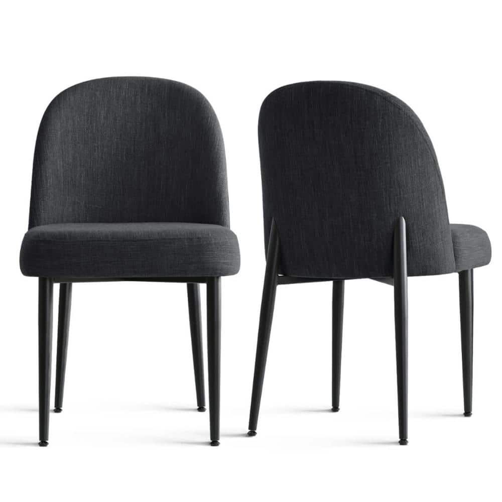 Black Upholstered Dining Chairs Set of 4, Linen Blend Kitchen Chairs, Curved Back, Padded Seat, Black Metal Legs price history on PriceWatchPro