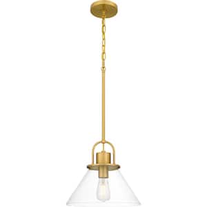 Balfour 1-Light Brushed Gold Pendant with Clear Seedy Glass Shade