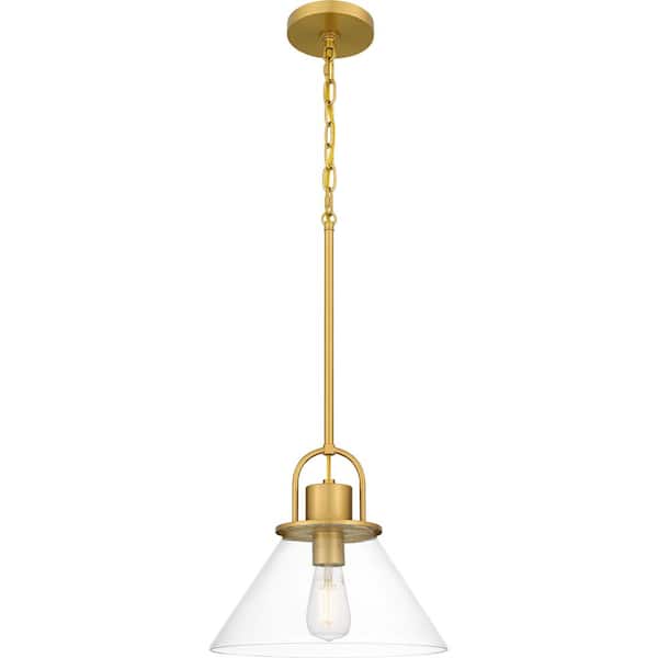 DSI LIGHTING Balfour 1-Light Brushed Gold Pendant with Clear Seedy Glass Shade