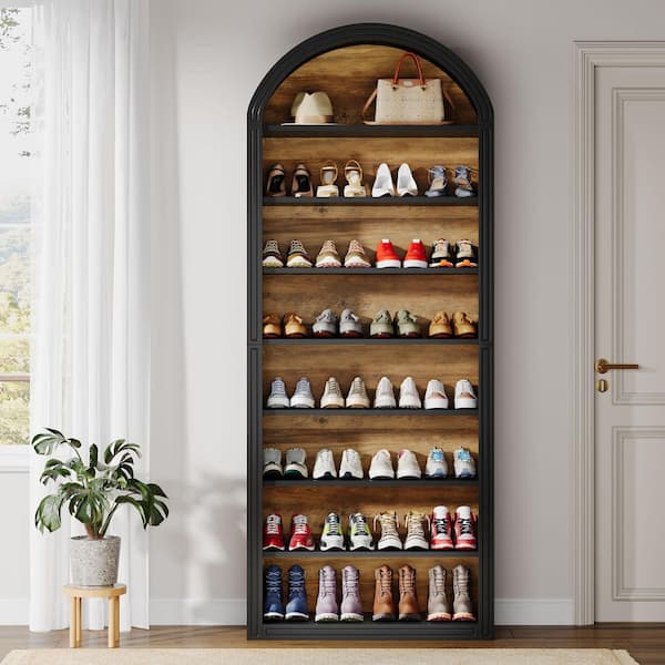 78.7 in. H x 31.5 in. W Black Wood Shoe Storage Cabinet with 8 Tier Shelves