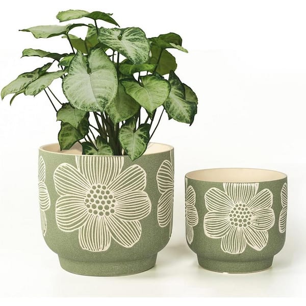 ITOPFOX Garden 8 in. L x 7.94 in. W x 7.28 in. H Green Ceramic Round Indoor/Outdoor Planter (2-Pack)
