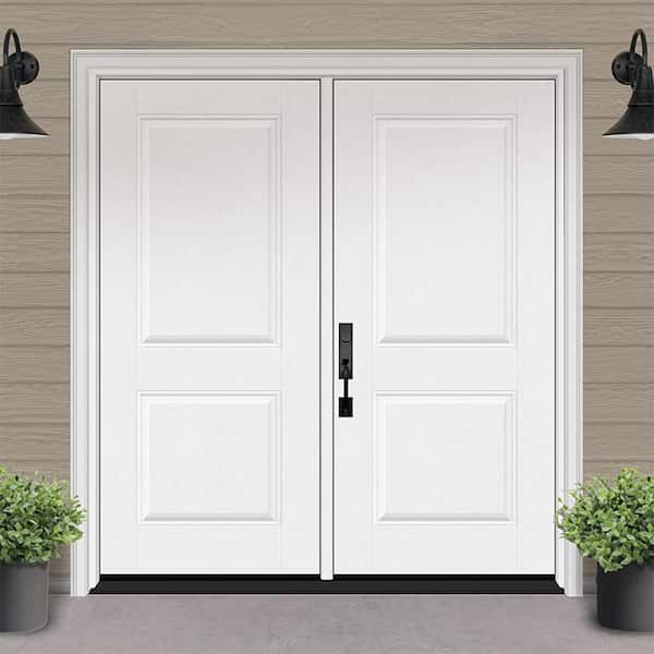 Regency 72 in. x 80 in. 2P Squaretop RHIS Unfinished White Fiberglass Double Prehung Front Door with 4-9/16 Jamb