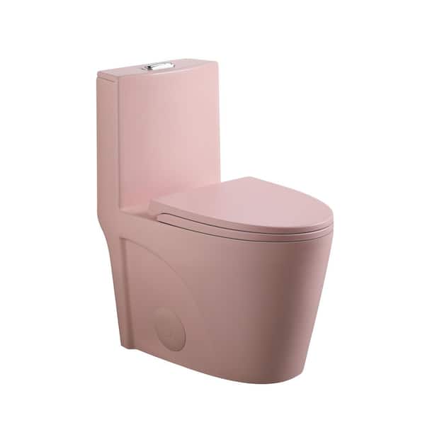 1-Piece 1.1/1.6 GPF Dual Flush Elongated Toilet with Soft Close Seat in Pink