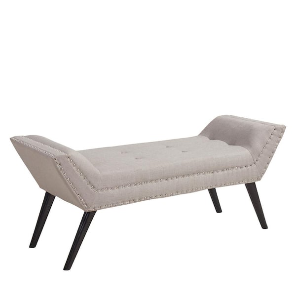 Armen Living Porter Taupe 20 in. H x 51 in. W x 17 in. D Ottoman Bench in Fabric with Nailhead Trim and Espresso Wood Legs
