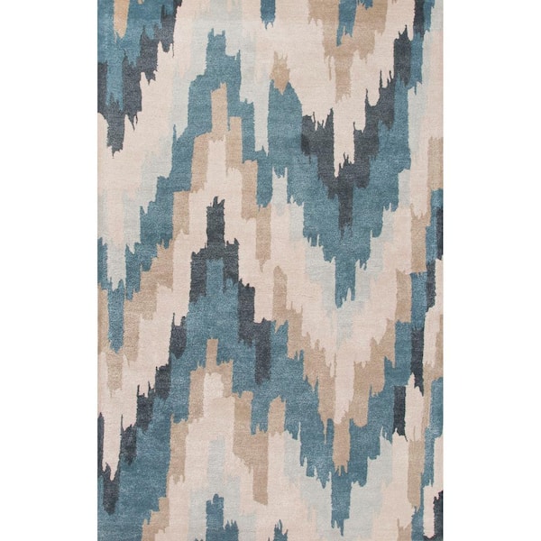 Unbranded Pico Hand-Tufted Blue/White 5 ft. x 8 ft. Chevron Area Rug