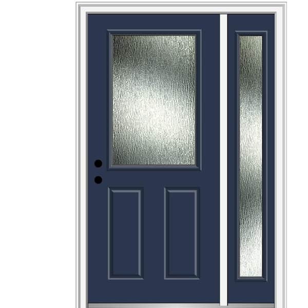 MMI Door 53 in. x 81.75 in. Right-Hand Inswing 1/2 Lite Rain Glass 2-Panel Painted Naval Prehung Front Door on 4-9/16 in. Frame