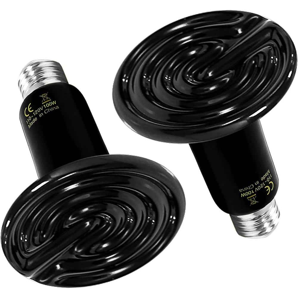 2-Pack 100-Watt Reptile Heat Lamp, Incandescent Ceramic Heat Emitter No Lig