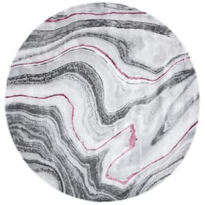 Craft Gray/Wine 7 ft. x 7 ft. Round Marbled Abstract Area Rug
