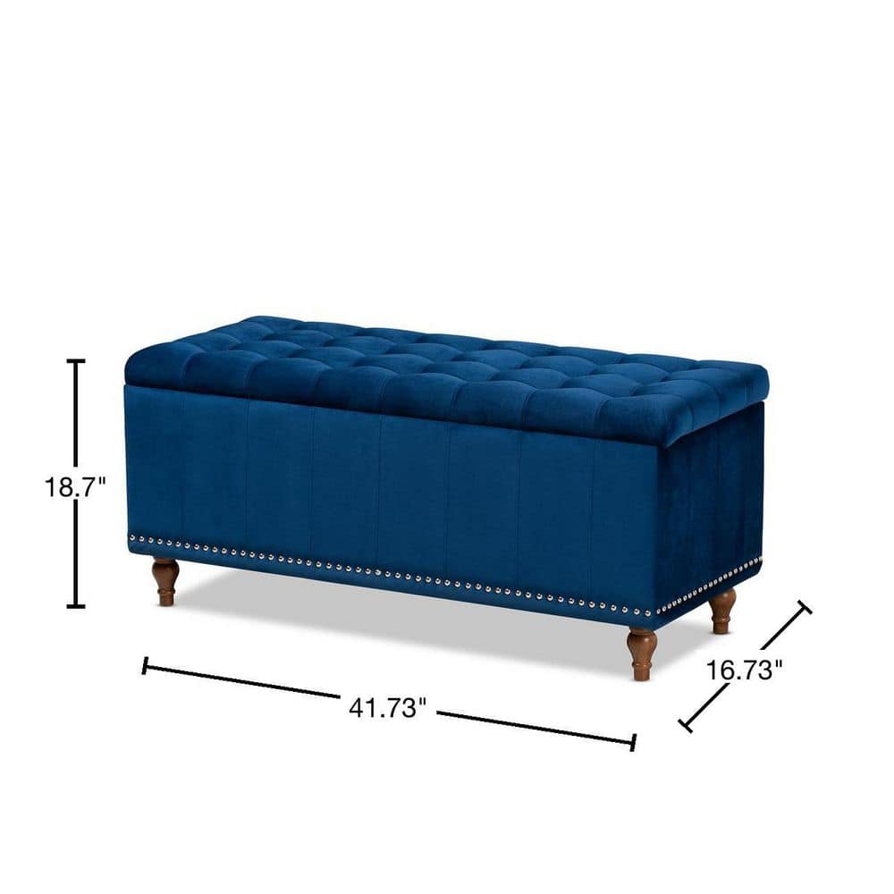 Elegant Navy Blue Velvet 42" Tufted Storage Ottoman Bench