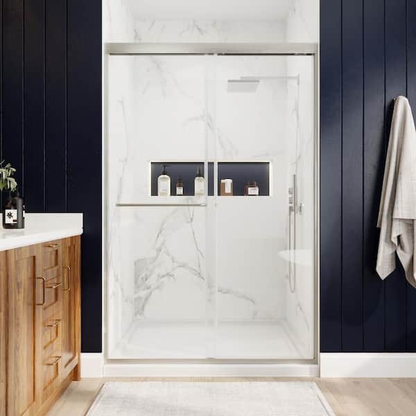 Xspracer Victoria 44-48 in. W x 72 in. H Sliding Framed Shower Door in Brushed Nickle Finish with Clear SGCC Tempered Glass