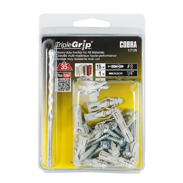 Triple Grip Triple Grip #8 x 1-1/2 in. Plastic Self-Drilling with Screw Philips and Slot Head 46lbs. Anchors (25-Pack)