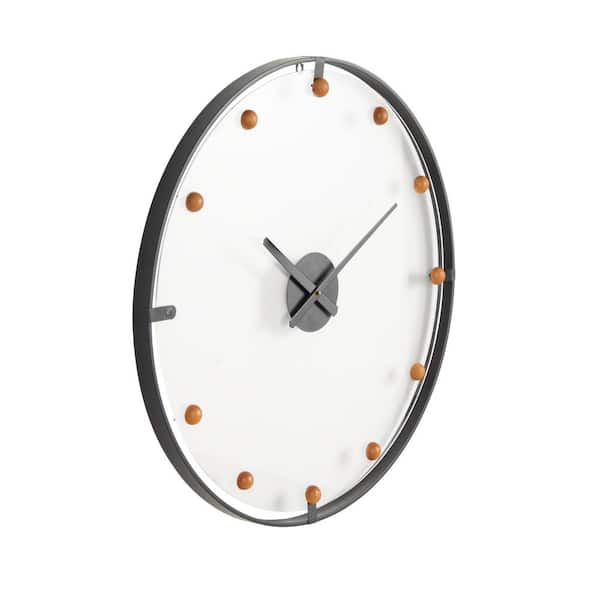 Litton Lane Black Metal Wall Clock with Acrylic Face and Ball Accents