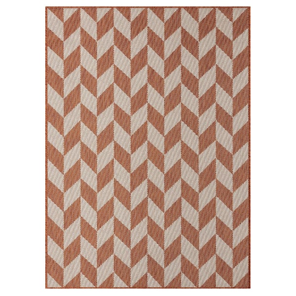 Patio Country Calla Orange/Ivory 8 ft. x 10 ft. Herringbone Indoor/Outdoor Area Rug