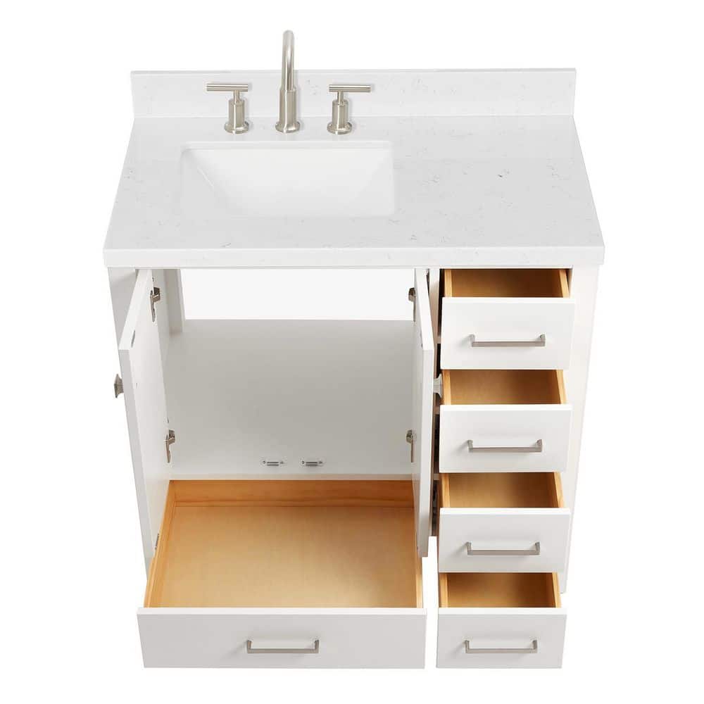 Cambridge 36" White Hardwood Freestanding Vanity with Quartz Top