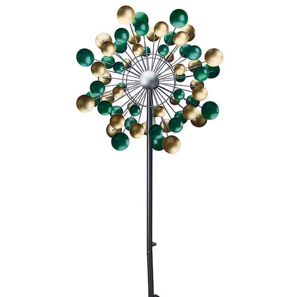 Southern Patio 36 in. H Lots of Dots Dual Kinetic Wind Spinner Yard Stake, Gold and Green