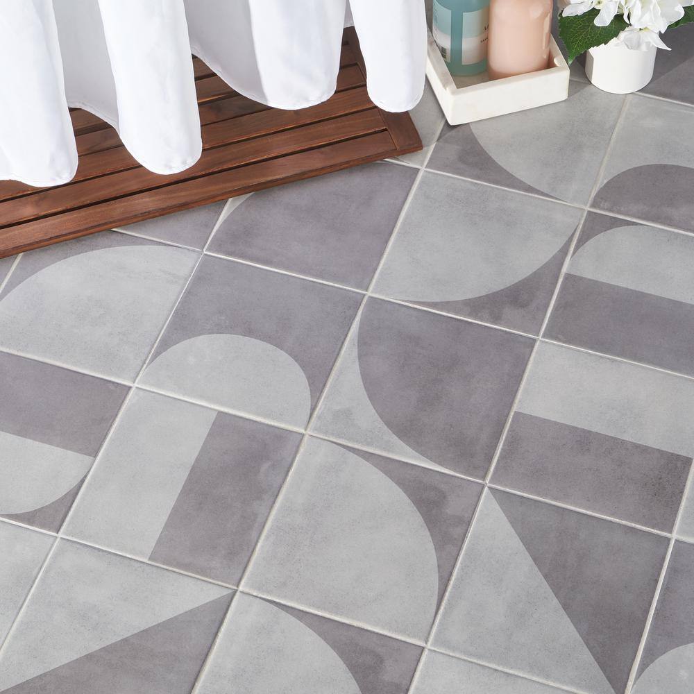 Quincy 8x8 Gray Porcelain Geometric Floor and Wall Tile