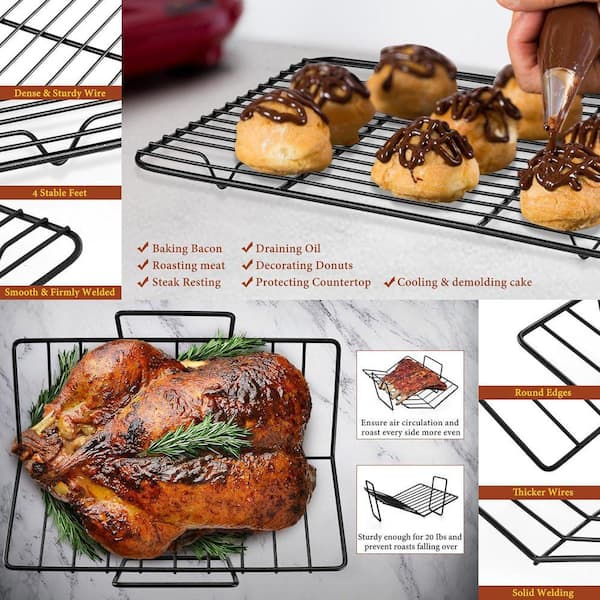 Wudkey 15 qt. Black Roasting Pan with Racks, Stainless Steel Turkey Roaster with Cooling Racks, Nonstick Deep Broiler Pan - image 5