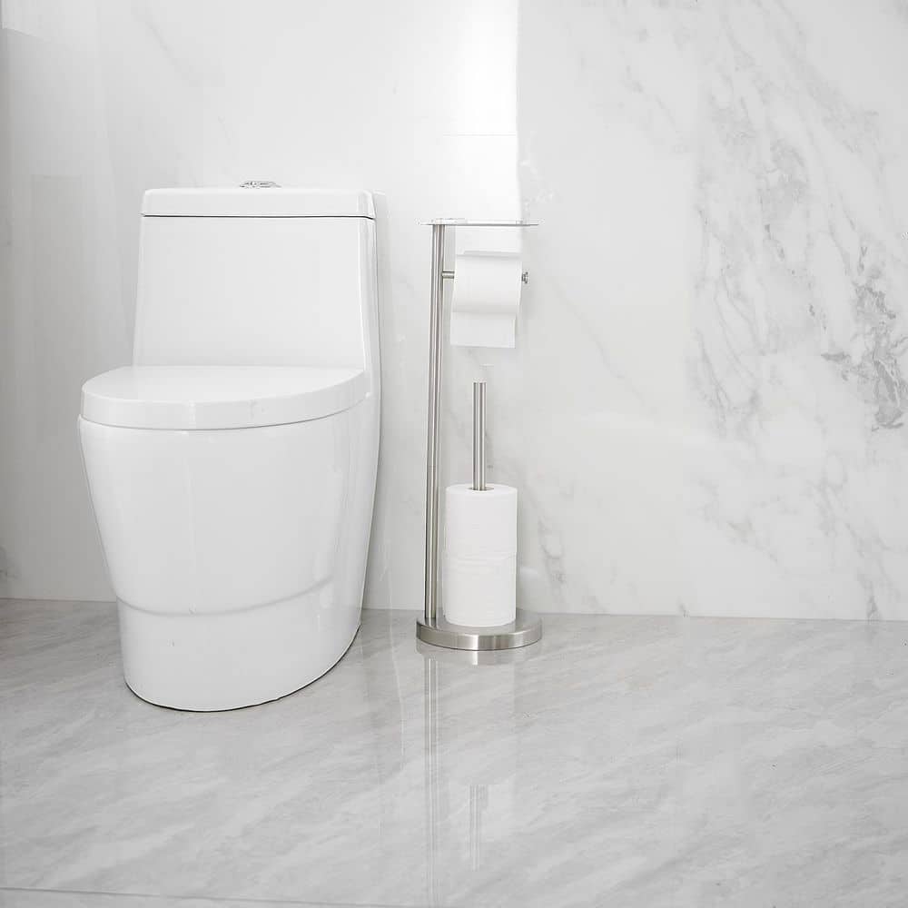Brushed Nickel Freestanding Toilet Paper Holder with Storage Shelf