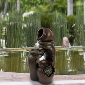 3-Tier Fountain Decorative Polyresin Clay Pot Electric Hand Painted Cascading Water Feature with 0.9 Gal. Capacity