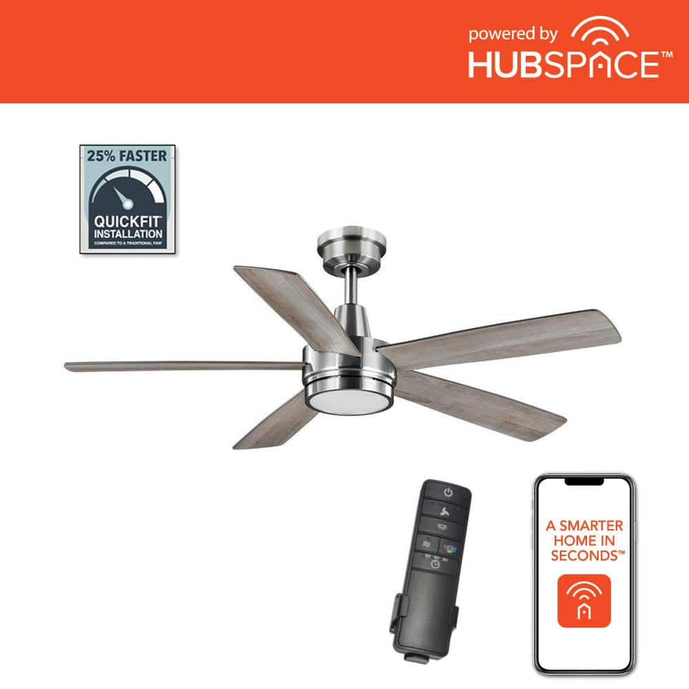 Hampton Bay Fanelee 54 in. White Color Changing LED Brushed Nickel Smart Ceiling Fan with Light Kit and Remote Powered by Hubspace 52133 Sansujyuku sansujyuku.com
