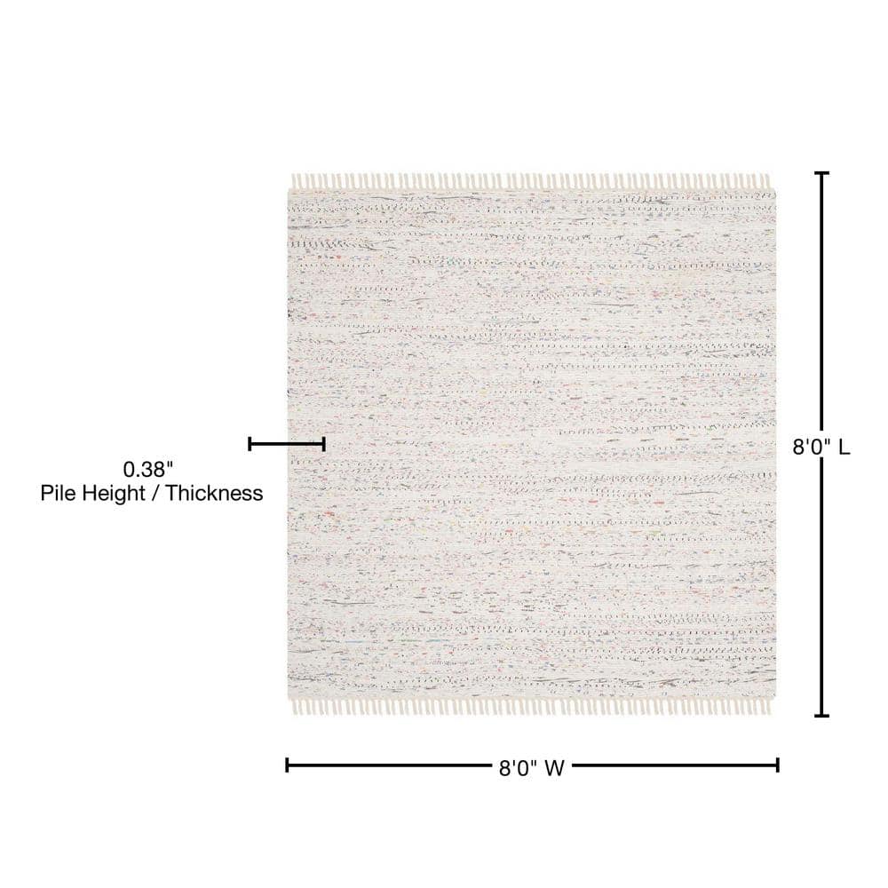 Boho Chic Ivory & Multicolor Cotton 8' Square Area Rug