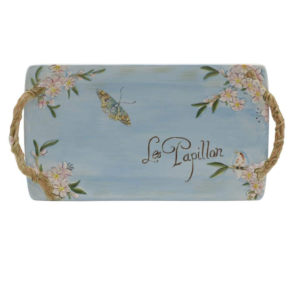 FITZ and FLOYD Toulouse 7.75 in W x 1 in. H x 14 in D Earthenware Handled Blue Serving Tray