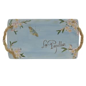 Toulouse 7.75 in W x 1 in. H x 14 in D Earthenware Handled Blue Serving Tray