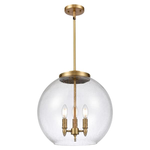 Athens 60-Watt 3-Light Brushed Brass Shaded Mini Pendant Light with Seedy Glass