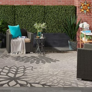 Aloha Gray 7 ft. x 10 ft. Floral Modern Indoor/Outdoor Patio Area Rug