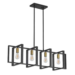 4-light Black and Brass Modern Linear Chandelier for Kitchen Island with no bulbs included