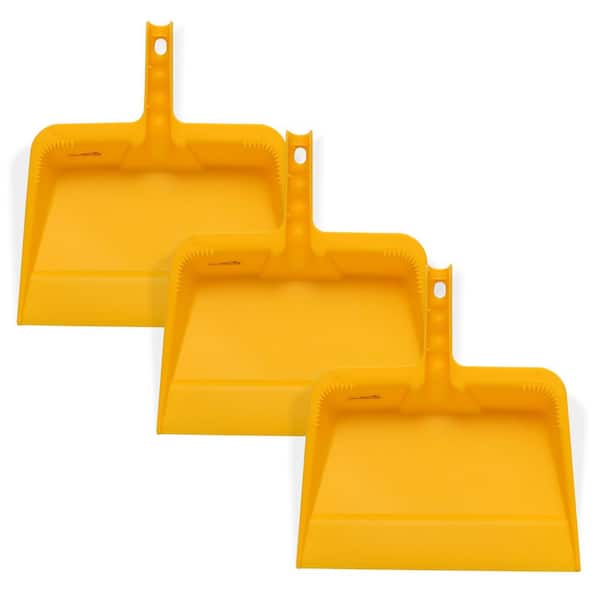 11.5 In. Heavy-Duty Handheld Dust Pan Set for Indoor/Outoor Use, Yellow (3-Pack)