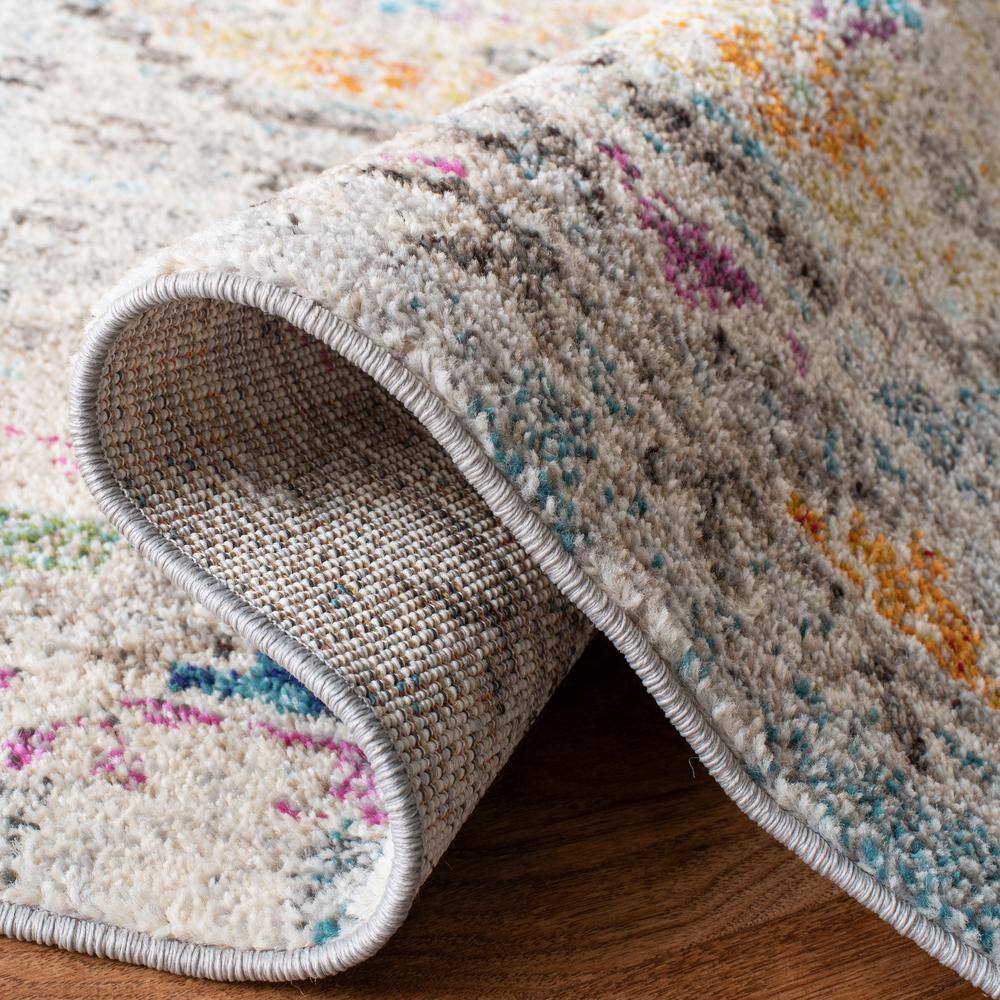 Hand-Knotted Grey and Yellow Square Synthetic Rug