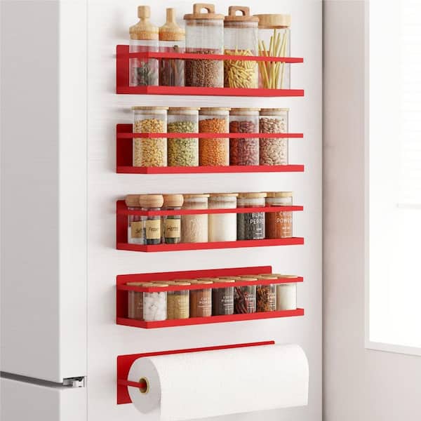 Magnetic Mount Black Finish Spice Rack and Paper Towel Holder for Refrigerator Metal Surfaces 4 Pack