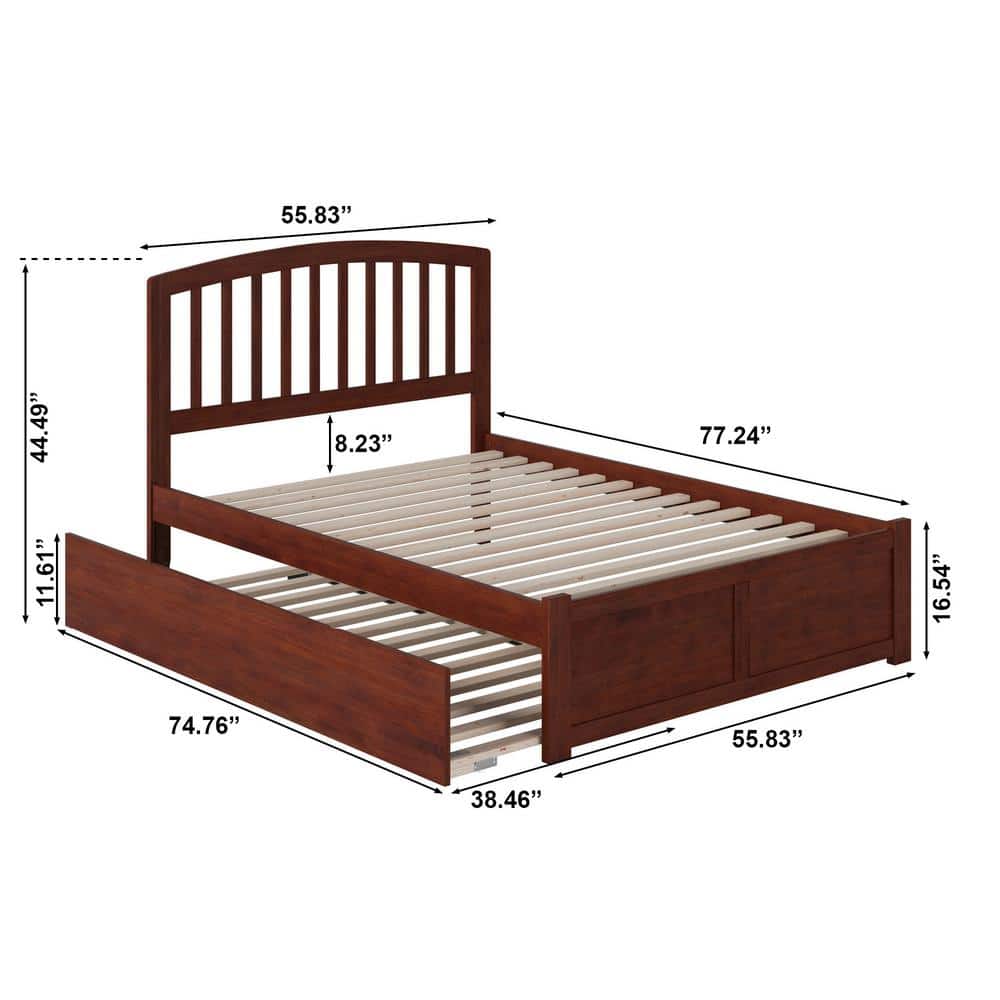 Walnut Full Size Platform Bed with Trundle and Slat Headboard
